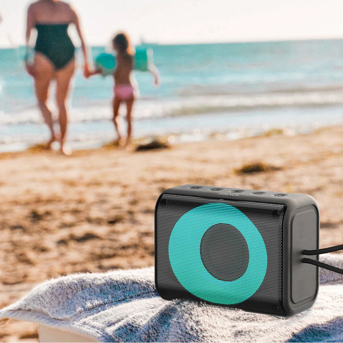 AirAux Portable Mini Speaker - 7 RGB Light Modes - Immersive 10W 360° Stereo - Large 2000mAh Battery - Bluetooth 5.1 - Black