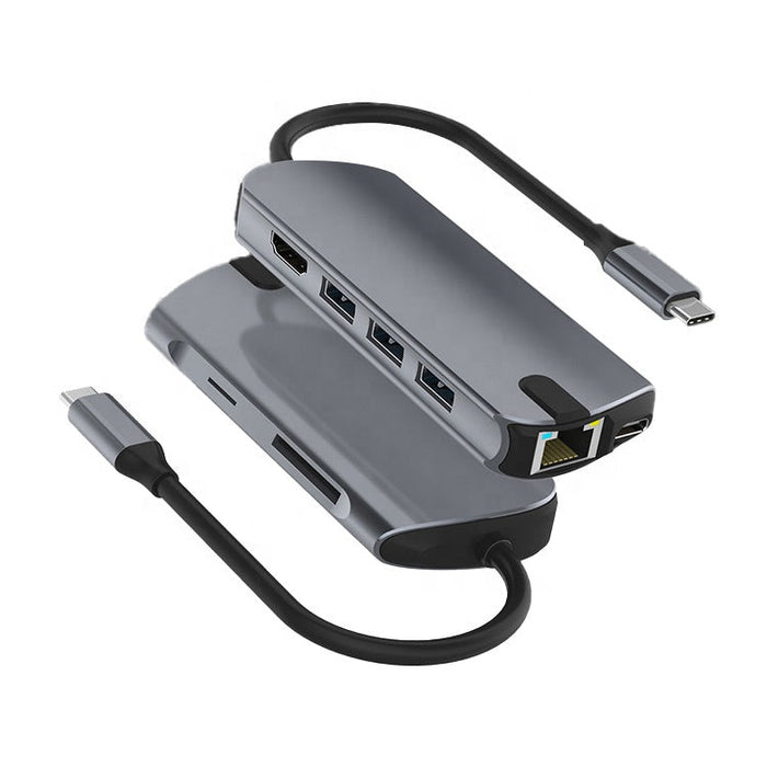 Basix Type-C Docking Station - 8 in 1 USB-C Hub Splitter, USB3.0, PD 100W, 4K HDMI, RJ45 1000Mbps LAN, SD/TF Card Reader - Ideal for PC, Computer & Laptop Connectivity