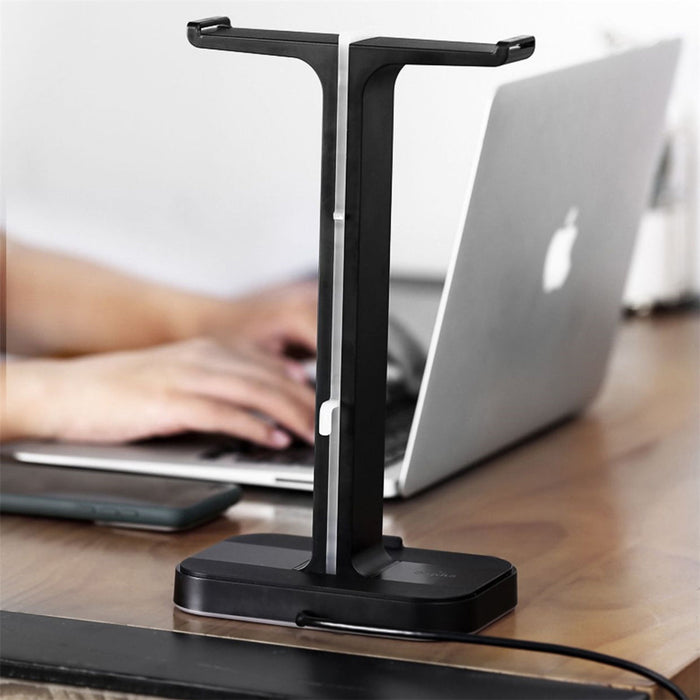 Inphic H100 Headset Stand - Dual USB Ports, Colorful Light Base, Headphone Hanger, Mount Holder - Perfect for Office & Home Decor