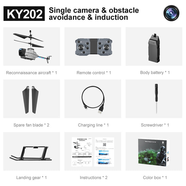 KY202 Black Bee - 4CH 6-Axis 4K Dual Camera RC Helicopter with Air Gesture, Obstacle Avoidance & Intelligent Hover - Perfect for Beginners and Drone Enthusiasts
