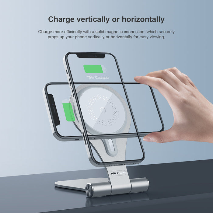 NILLKIN MagStand Model - Magnetic Fast Wireless Charger Stand Holder, 15W Power - Designed for iPhone 14 Pro Max and iPhone 13 Pro Max