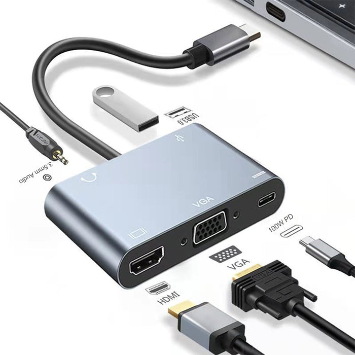 Mechzone BYL-2002 - 5-in-1 USB-C Docking Station Hub with USB 3.0, 100W PD, 4K HDMI-Compatible, 1080P VGA, 3.5mm Audio - Perfect for PC, Computer, and Laptop Users