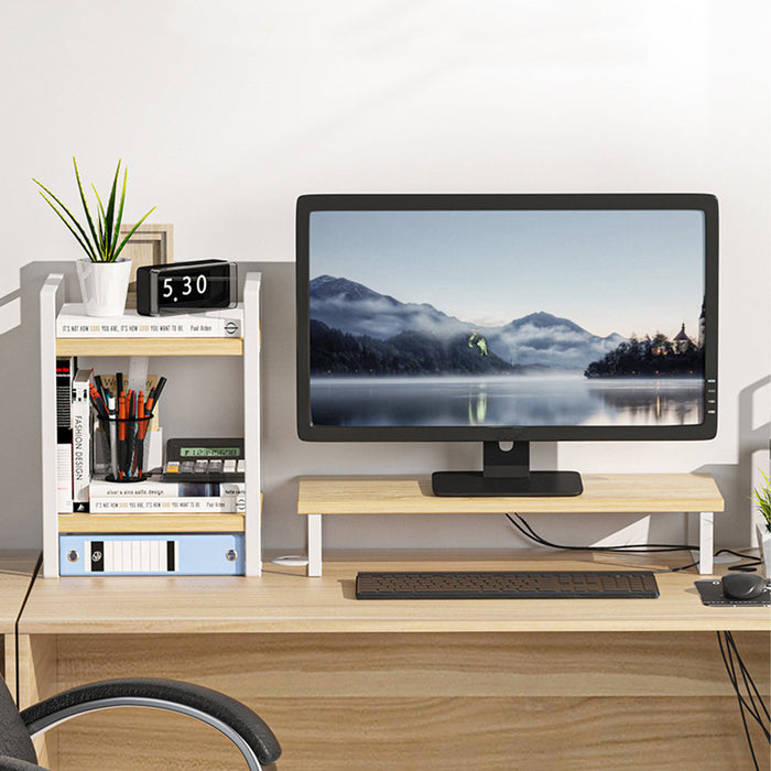 Macbook Desktop Stand - Multifunctional Monitor Riser with 2-Layer Shelves and Desk Organizer - Ideal for Office Efficiency and Space Management