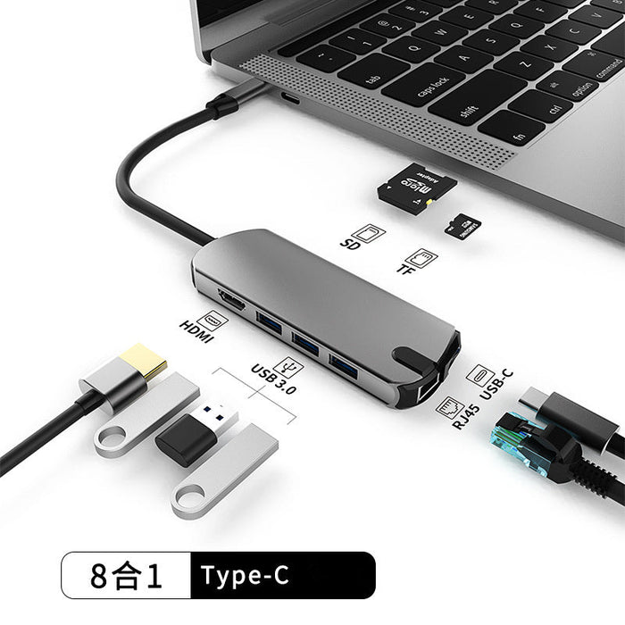 Basix Type-C Docking Station - 8 in 1 USB-C Hub Splitter, USB3.0, PD 100W, 4K HDMI, RJ45 1000Mbps LAN, SD/TF Card Reader - Ideal for PC, Computer & Laptop Connectivity