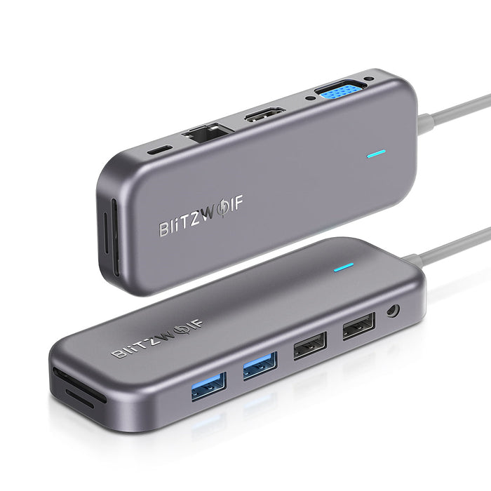 BlitzWolf BW-TH8 - 11-in-1 USB-C Data Hub with 100W PD, 4K & 1080P Resolution, Dual USB3.0 & USB2.0 Ports - Perfect for Stable Internet, SD/TF Card Slots & Audio Sync Output Needs
