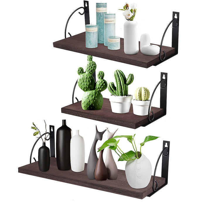 Wooden Wall Mounted Shelves, 3-Tier - DIY Storage & Display Shelving Bracket - Ideal for Organizing Home Decor & Personal Items