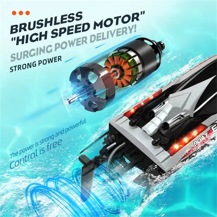 HXJRC HJ816 PRO RTR - 55km/h 2.4G Brushless High Speed RC Boat with Capsized Reset & LED Lights - Waterproof Electric Racing Speedboat for Lakes, Pools & Remote Control Enthusiasts