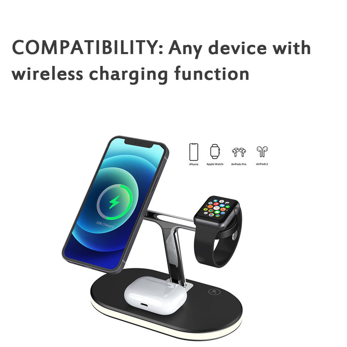 Magnetic Wireless Holder 15W - 3-in-1 Fast Charging Charger, Compatible with AirPods, iWatch, iPhone, and Other Smartphones - Perfect for Tech-Savvy Individuals Always on the Go