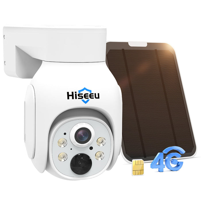 HISEEU TD473 - Solar Powered 4G Outdoor Security Camera with 360° PTZ, HD Color Night Vision & 2-Way Talk - IP66 Waterproof Home Surveillance Solution