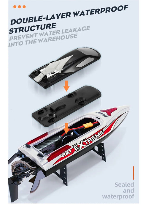 HXJRC HJ816 PRO RTR - 55km/h 2.4G Brushless High Speed RC Boat with Capsized Reset & LED Lights - Waterproof Electric Racing Speedboat for Lakes, Pools & Remote Control Enthusiasts