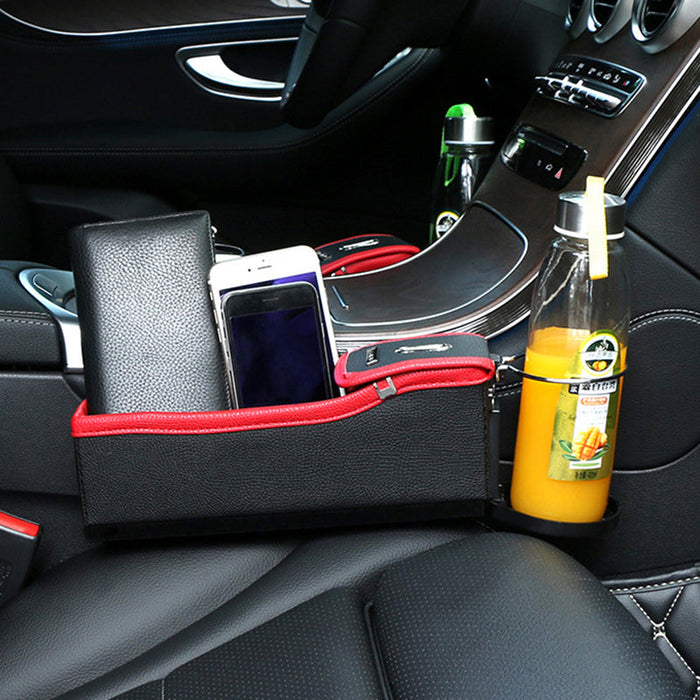 PU Leather Car Seat Storage - Multifunctional Gap Box with Mobile Phone and Water Cup Holder - Perfect for Keeping Car Organized and Clutter-Free