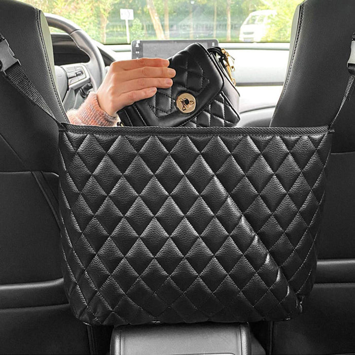 PU Leather - Back Seat Organizer with Drink Holder, Phone and Food Storage - Ideal for Vehicle Interior Organization