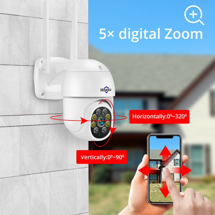 Hiseeu WHD303 - 3MP Outdoor WiFi Camera with 1536p Resolution, 5x Digital Zoom, PTZ, IP Audio, P2P OnVIF - Ideal for CCTV Monitoring Needs and Wireless Security Systems
