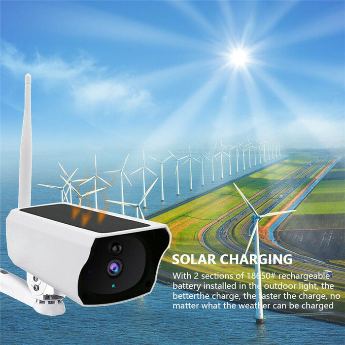 Solar Security Camera 1080P HD - WIFI IP Camera with Night Vision & Wireless PIR Motion Alarm - IP67 Waterproof for Outdoor and Indoor Use