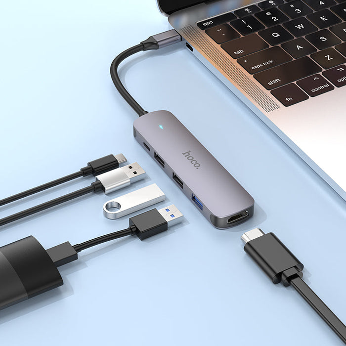 Hoco 5 In 1 HUB - Type C USB 3.0 2.0 Adapter, PD60W Dock, 4K 30HZ HDMI-Compatible USB-C Splitter - Perfect for MacBook Pro Users and HDTV Enthusiasts