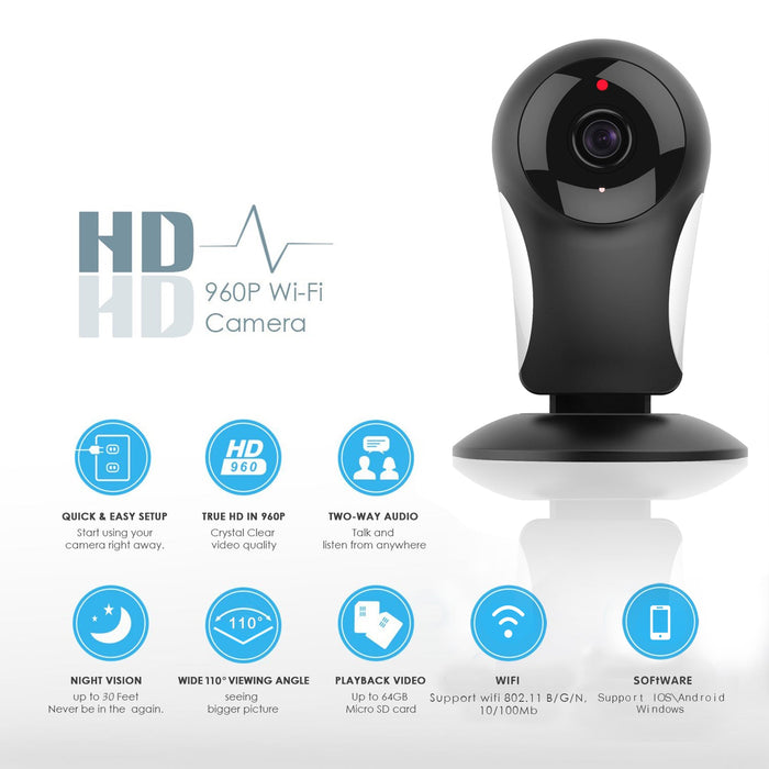 SAWAKE 960P WiFi Security Camera - HD Indoor/Outdoor Wireless IP Surveillance System, Night Vision, Two Way Audio, Motion Detection - Ideal for Home, Office, Baby, and Pet Monitoring
