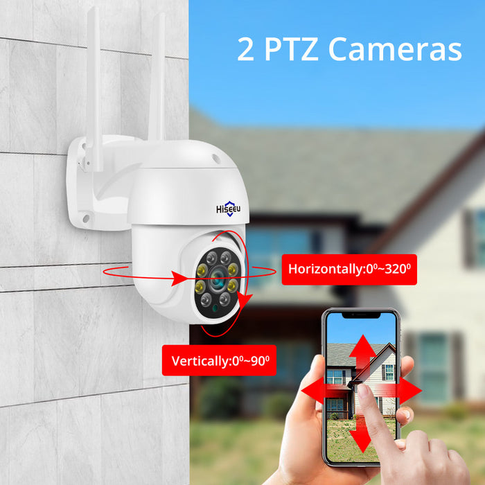 Hiseeu Wireless 8CH 4PCS 3MP - Two-Way Audio Security PTZ 5X Digital Zoom, Outdoor Bullet WIFI IP Cameras, Waterproof CCTV Kit - Ideal for Home Surveillance and Property Protection