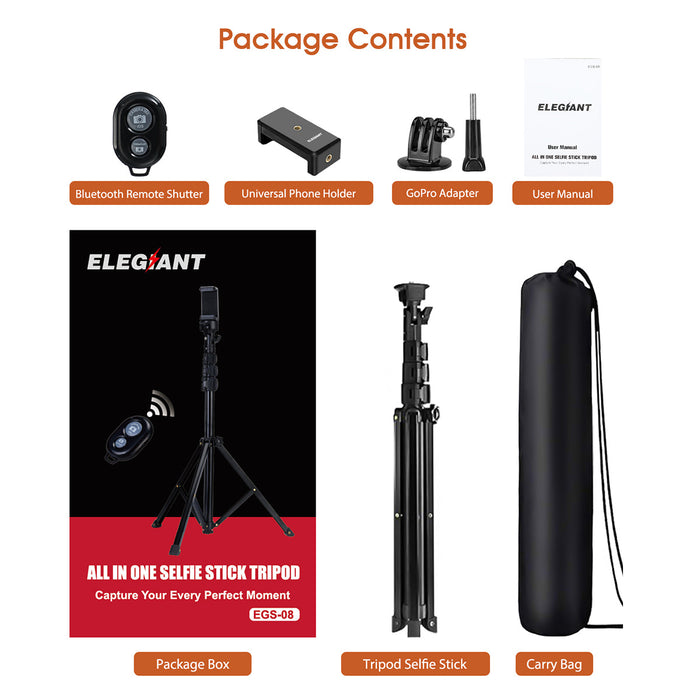 ELEGIANT EGS-08 - Multifunctional Selfie Stick with Adjustable 1.3m Telescopic Tripod Stand and Remote Shutter - Perfect for Camera Phone Photography Enthusiasts