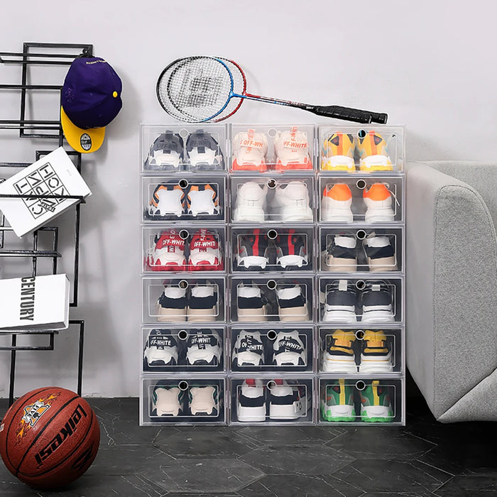 Transparent 6-Pack Shoe Storage Boxes — Thickened, Foldable, Dustproof & Stackable