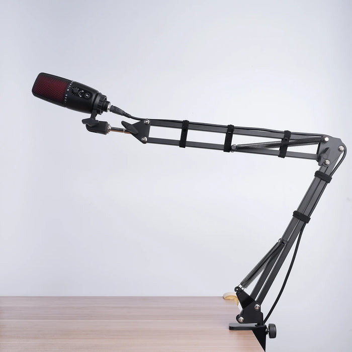 Extendable Scissor-Arm Microphone Boom Stand with Table Clamp & Adapter