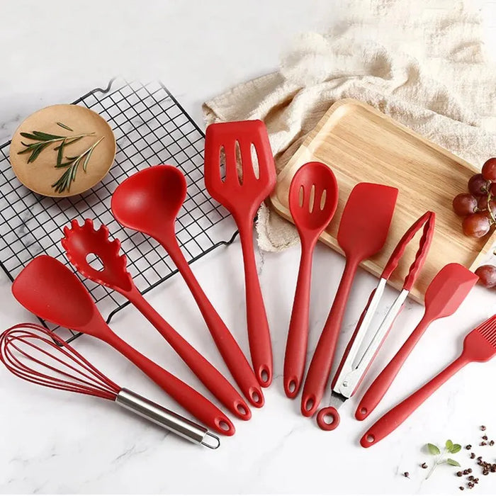 AliExpress Collection 10 PCS Silicone Cookware Set Kitchen Cooking Tools Baking Tools Tableware Silicone Shovel Spoon Scraper