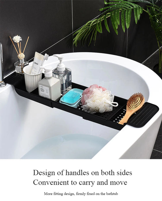 Extendable Bath Shelf Tray with Anti-Slip Phone & Tablet Holder — White or Grey