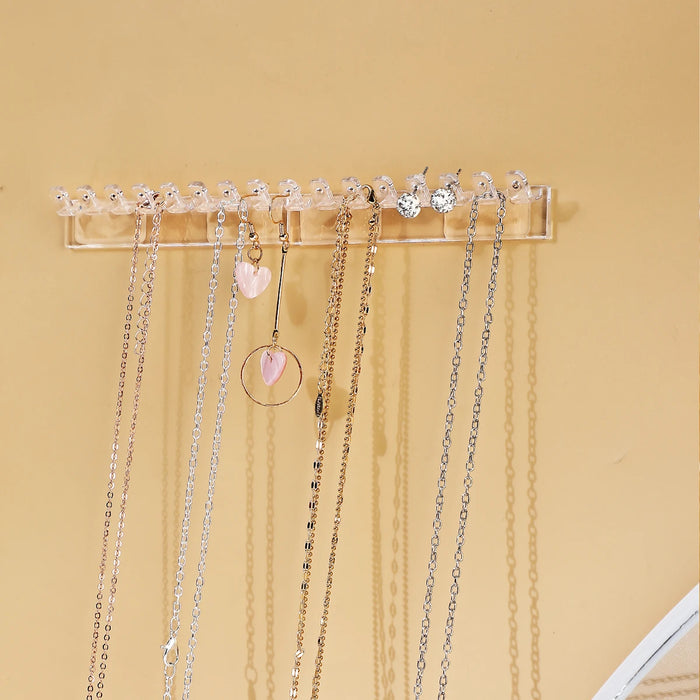 3-Pack Wall-Mounted Necklace Holder with 8 Hooks – Clear Plastic Jewellery Organiser