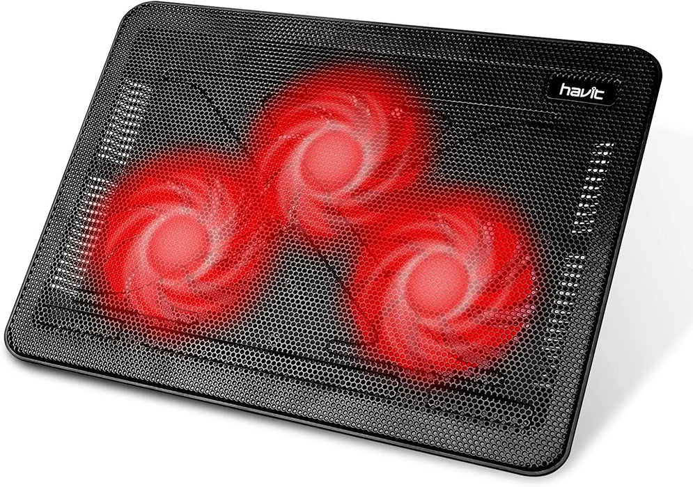HV-F2056 Laptop Cooling Pad — Slim Stand with 3 Quiet Fans (Fits 12–17-inch)