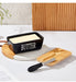 Ceramic Butter & Cheese Storage Box with Bamboo Lid and Knife — 14.8×8.5×6cm