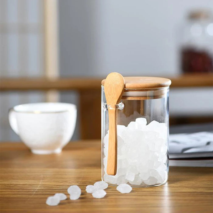 Borosilicate Glass Storage Jar with Bamboo Lid & Spoon, 620ml