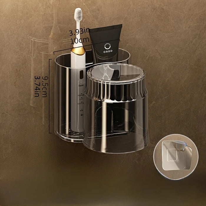 2 Sets Wall-Mounted Toothbrush Holders with Mouthwash Cups — Plastic Bathroom Storage