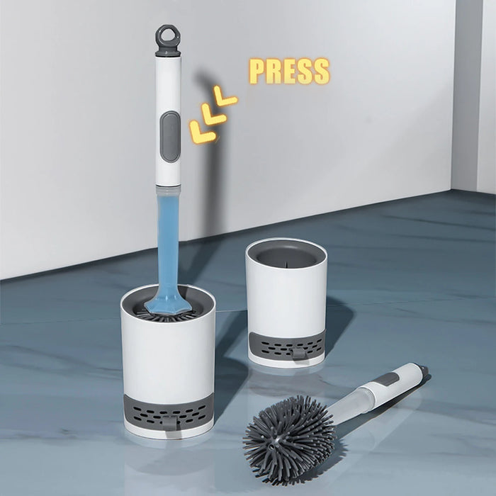 Refillable Detergent Toilet Brush Set — Wall-Mounted Silicone TPR Brush with Holder