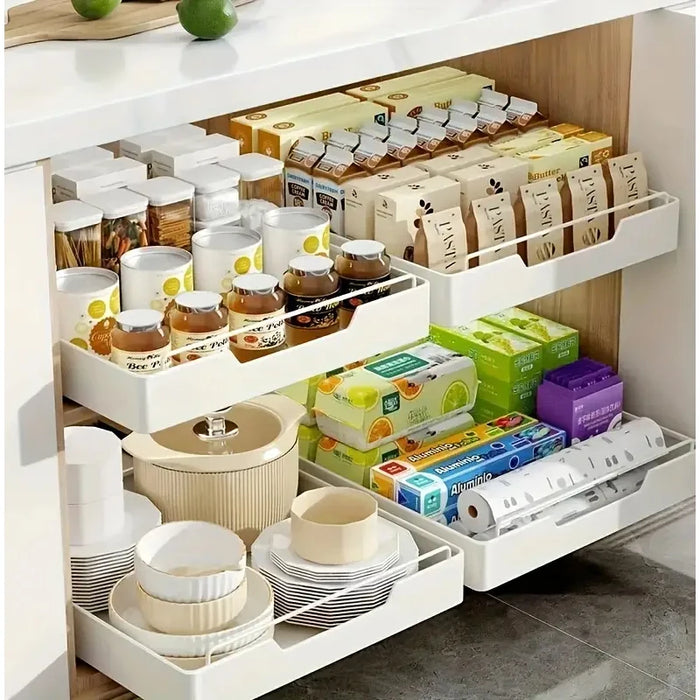 Under-sink Pull-out Drawer Organiser – No-drill Sliding Storage Rack for Kitchen & Bathroom