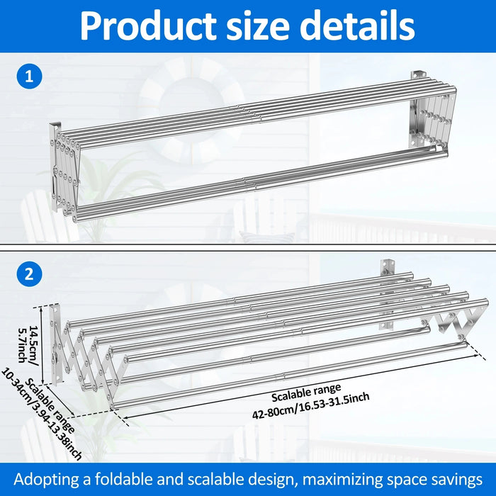 Stainless Steel Wall-Mounted Retractable Clothes Drying Rack — Accordion Design