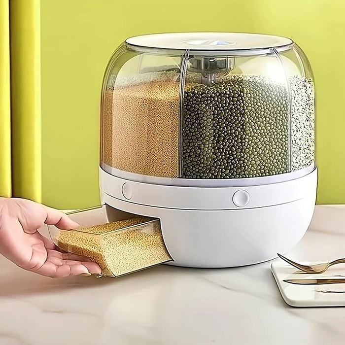 360° Rotating 6-Compartment Airtight Food Dispenser — Storage for Rice, Cereal & Dry Goods