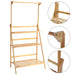 3-Tier Foldable Wooden Ladder Plant Stand with Adjustable Hanging Bar for Home & Outdoor