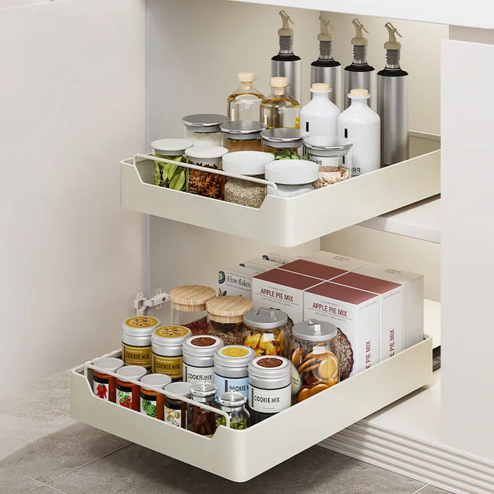 Under-sink Pull-out Drawer Organiser – No-drill Sliding Storage Rack for Kitchen & Bathroom