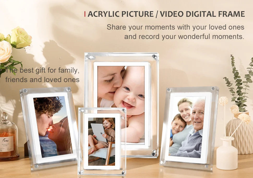 Acrylic Digital Photo Frame 5/7-inch — IPS Screen, 4GB, 1000mAh, Auto-Rotate