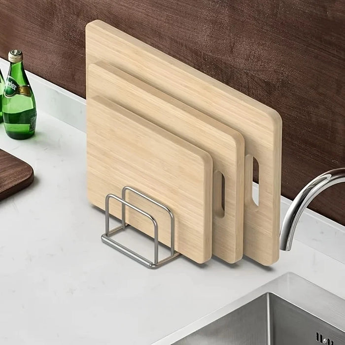 Stainless Steel Cutting Board & Pot Lid Rack – Compact Countertop Holder