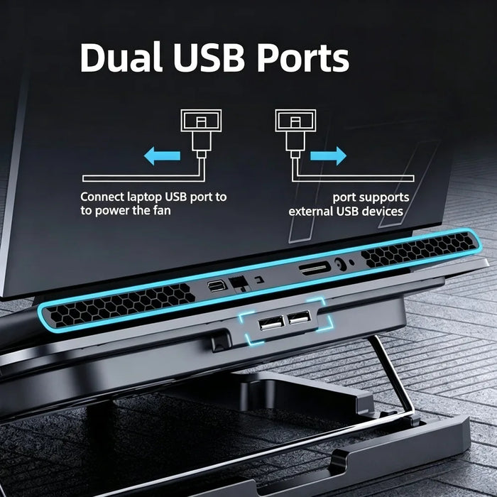 6-Fan Laptop Cooling Pad — 5-Level Adjustable Stand for 12–18-inch Laptops, Quiet USB Powered