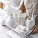 Modern Ceramic Bathroom Accessory Set — 4 or 5 Piece with Pump Dispenser