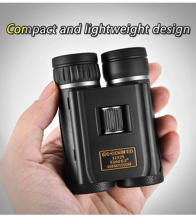 12x25 Compact ED Binoculars – 12× Magnification, BAK4 Prism & FMC Coating