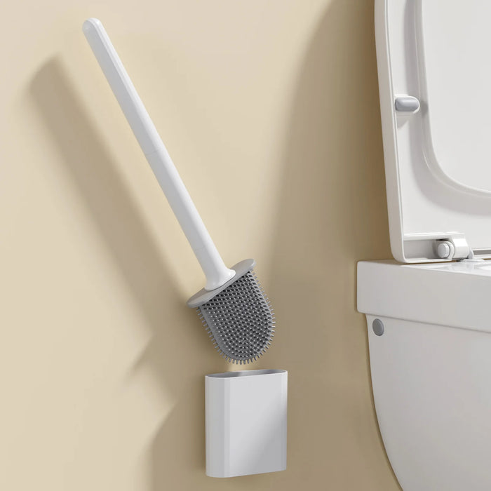 Mini Silicone Toilet Brush — Detachable Pole & Drip-Proof Holder