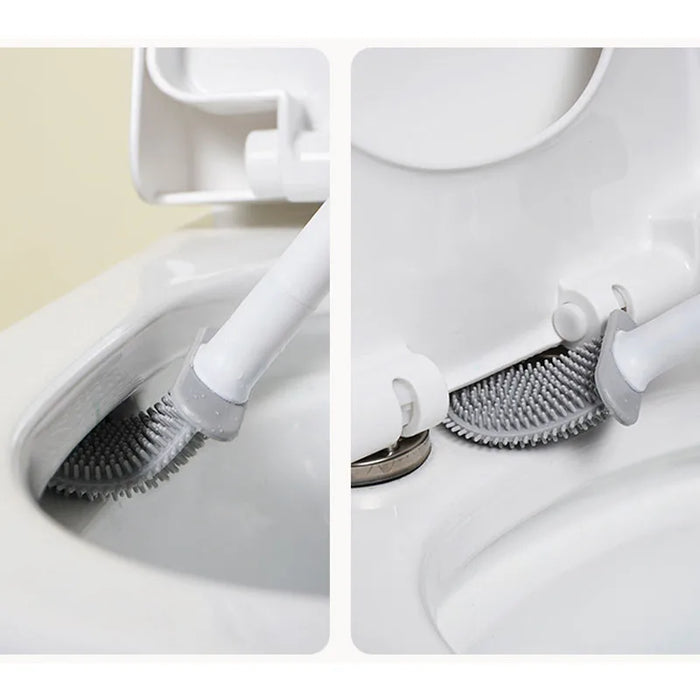 Breathable Toilet Brush Water Leak Proof with Base Silicone Wc Flat Head Flexible Soft Bristles Brush with Quick Drying Holder