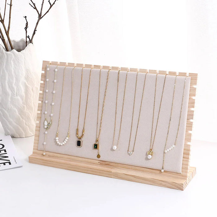 Wood Jewellery Display Stand — Large Necklace & Bracelet Rack with Faux Suede Interior
