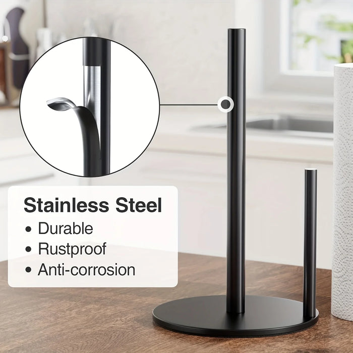 Stainless Steel Paper Towel Holder with Weighted Base — Heavy-Duty Countertop Dispenser