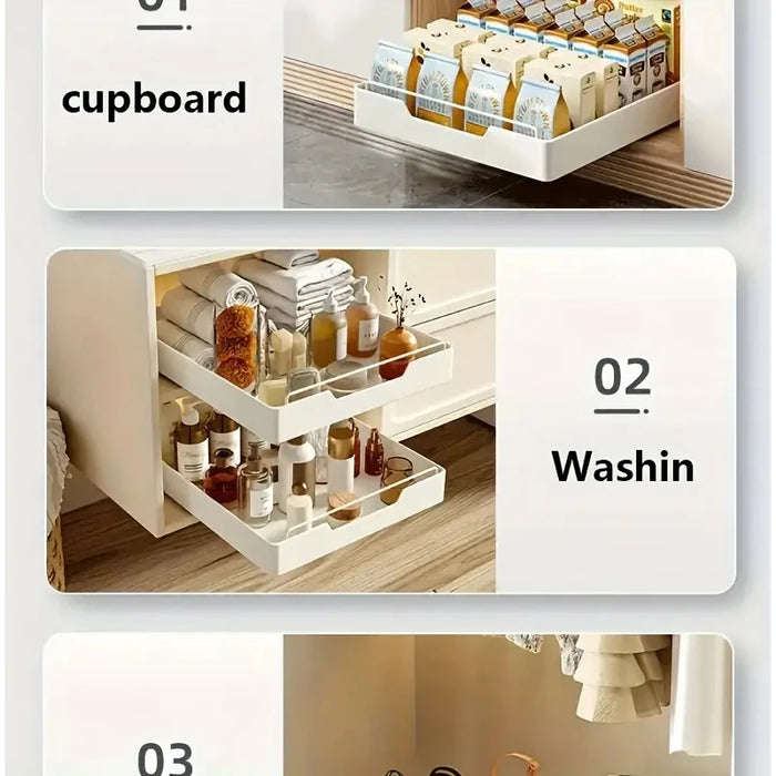 Under-sink Pull-out Drawer Organiser – No-drill Sliding Storage Rack for Kitchen & Bathroom