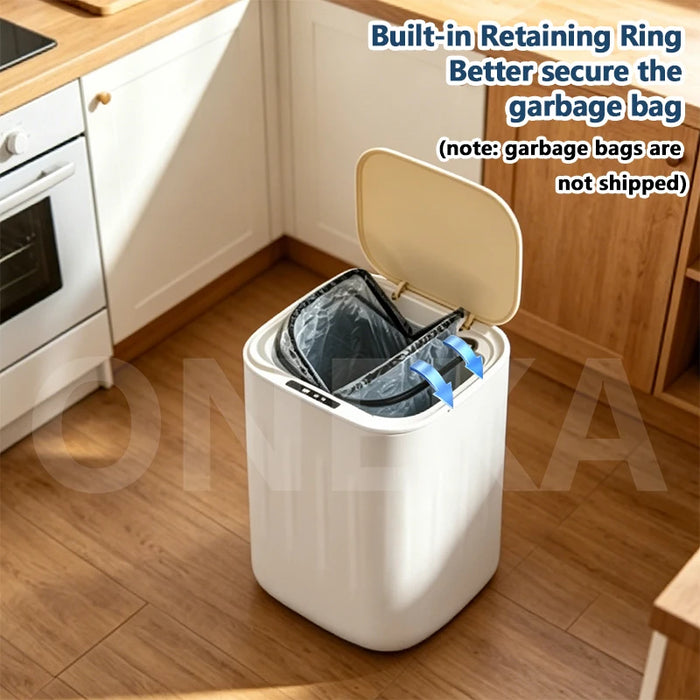 27L Sensor Bin with Built-in Bag Ring — Wood-Grain ABS