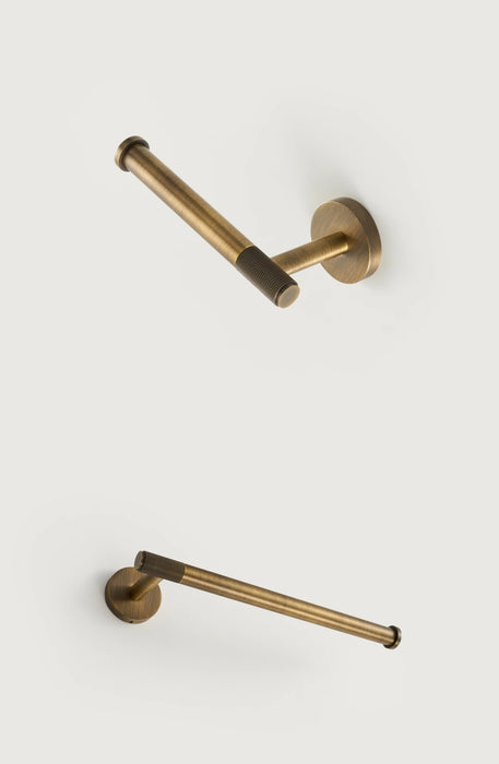 Brass Knurled Antique Bronze Bathroom Hardware – Towel Rack, Toilet Roll Holder & Hook