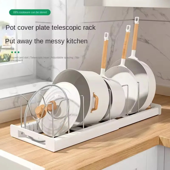 Expandable Pot and Pan Organiser — Space-saving Cabinet Holder for Lids and Dishes
